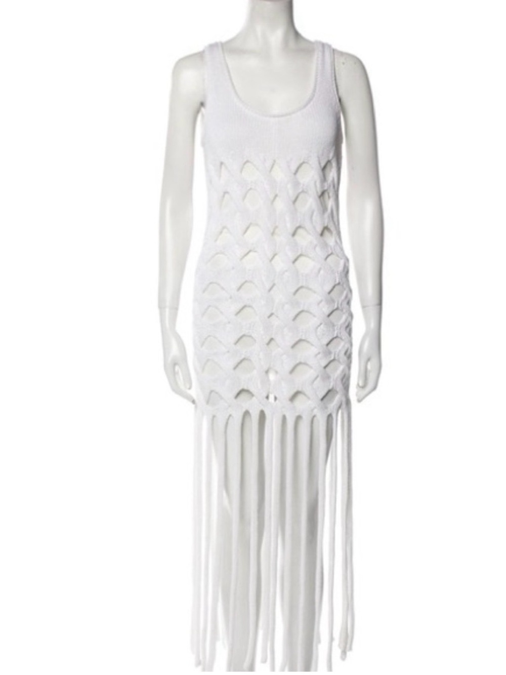 ANKVAS Aubri White heavy Crochet Fringe Tank Dress size small - Picture 3 of 10